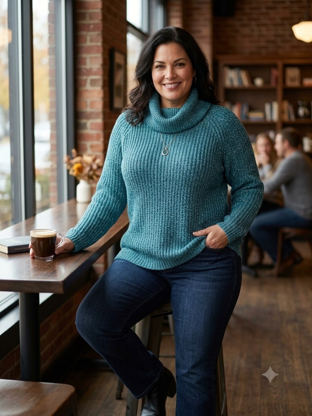 Mexx Teal Ribbed Cowl-Neck Sweater